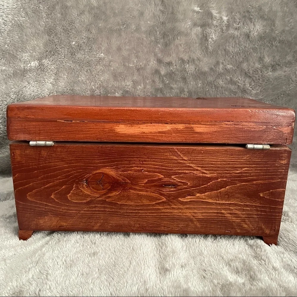 Large Handcrafted Solid Wood Jewelry Chest Mirror Lid Green Felt Lined 13